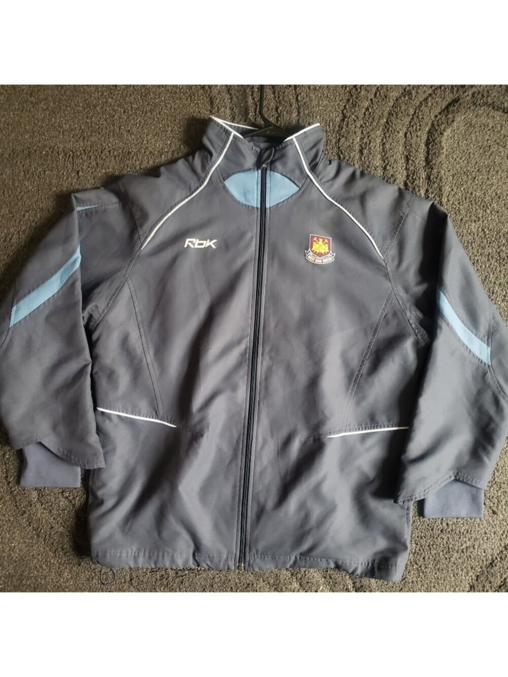 West Ham United Reebok Vintage Football Soccer Track Jacket Gray Mens Size L